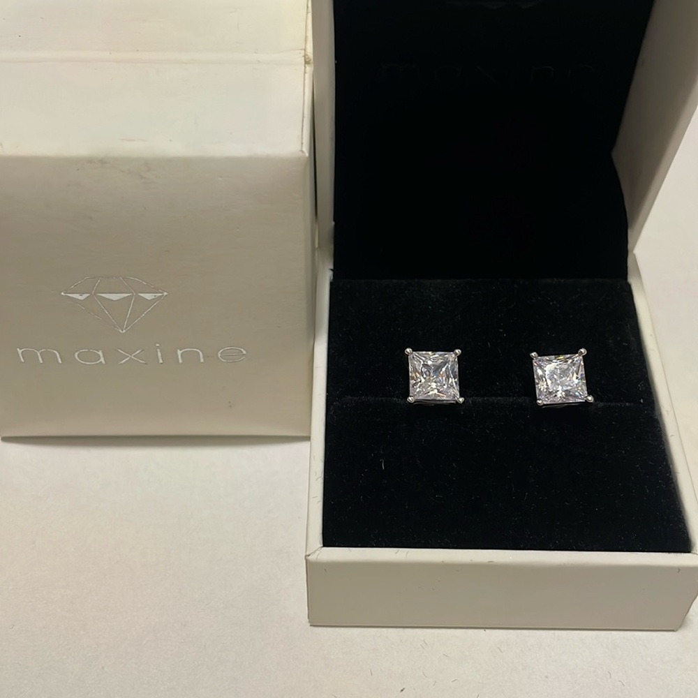 Princess Cut Sona Simulated Diamond Stud Earrings In Sterling Silver